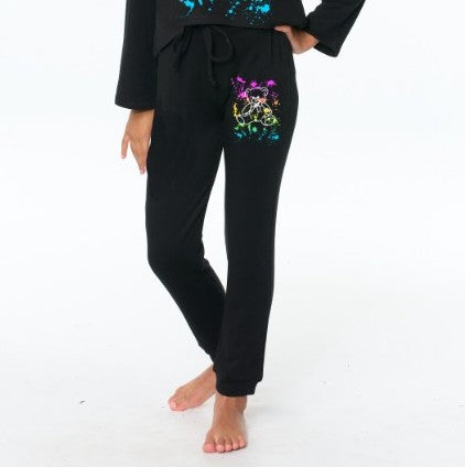 Girl's (8-14) Butter Fleece Sweatpants with Scattered Paint with Teddy Bear Screen