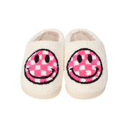 Kids Plush Checkered Happy Face Slippers