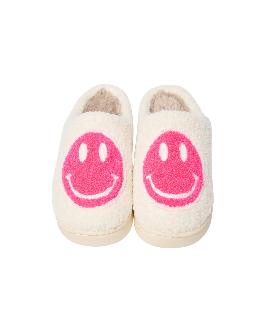 Kids Plush Slippers with a Hot Pink Happy Face