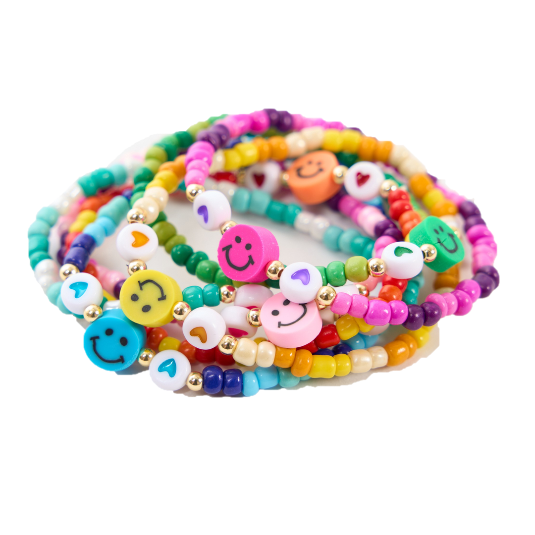 Assorted Colors Beaded Happy Face Bracelets
