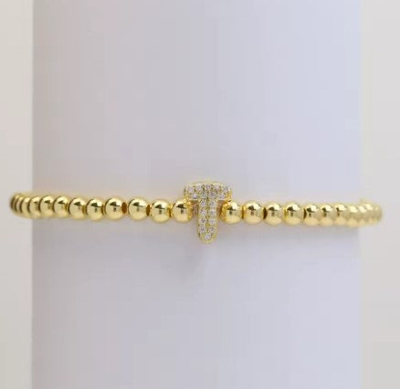 Gold Beaded with Letter Initial Bracelet