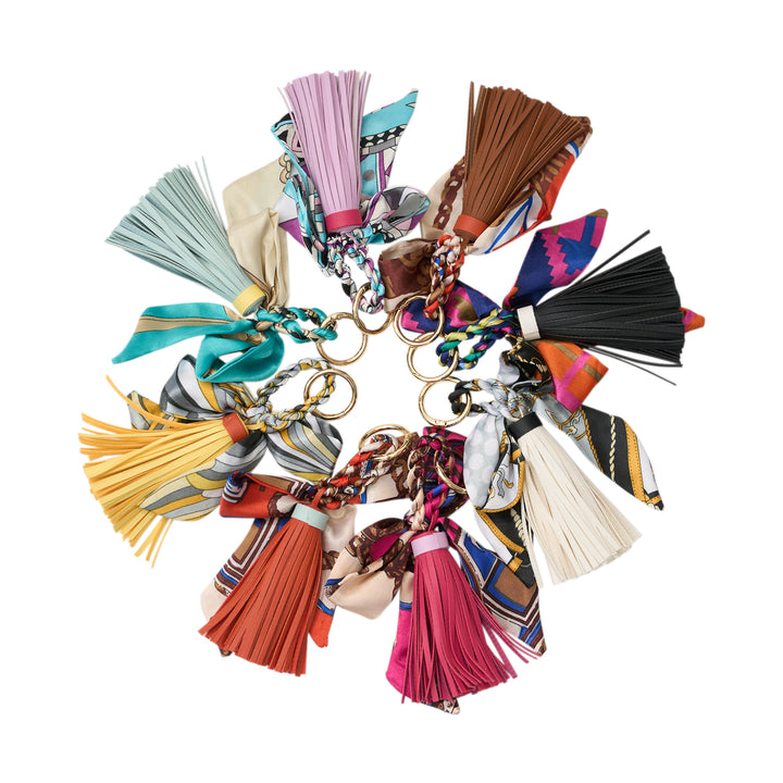 Faux Leather Tassel w/ Twilly Scarf Bag Charms - 8 colors