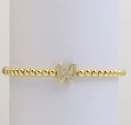 Gold Beaded with Letter Initial Bracelet