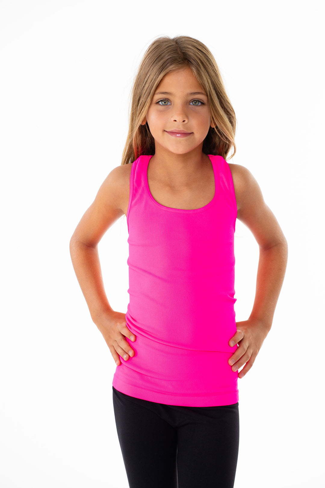Girl's (7-10) Solid Ribbed Racer Back Tank Top
