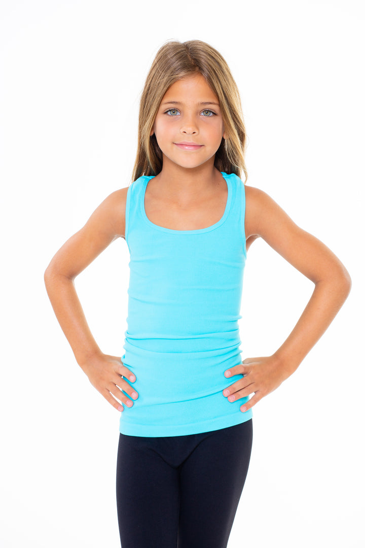Girl's (7-10) Solid Ribbed Racer Back Tank Top