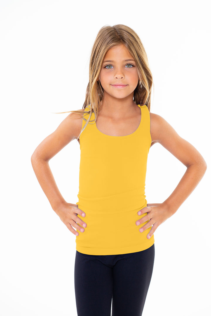 Girl's (7-10) Solid Ribbed Racer Back Tank Top