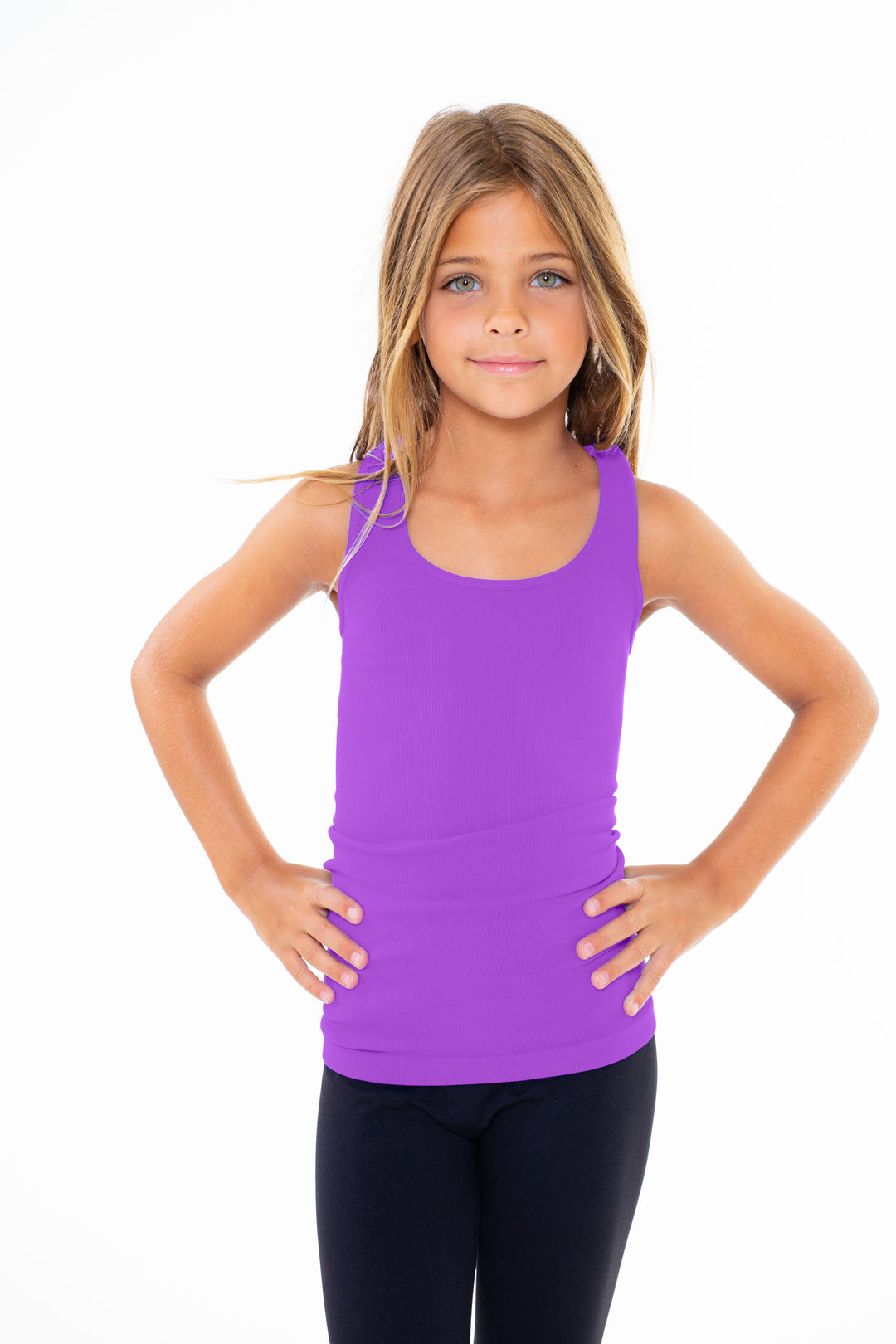 Girl's (7-10) Solid Ribbed Racer Back Tank Top