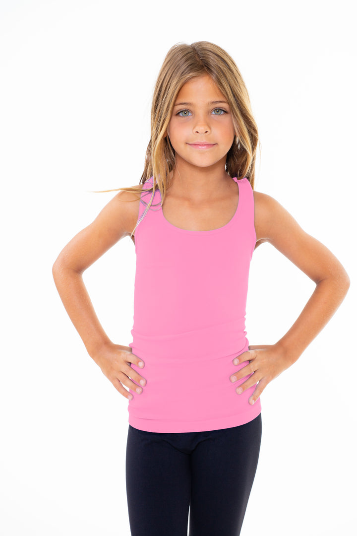Girl's (7-10) Solid Ribbed Racer Back Tank Top