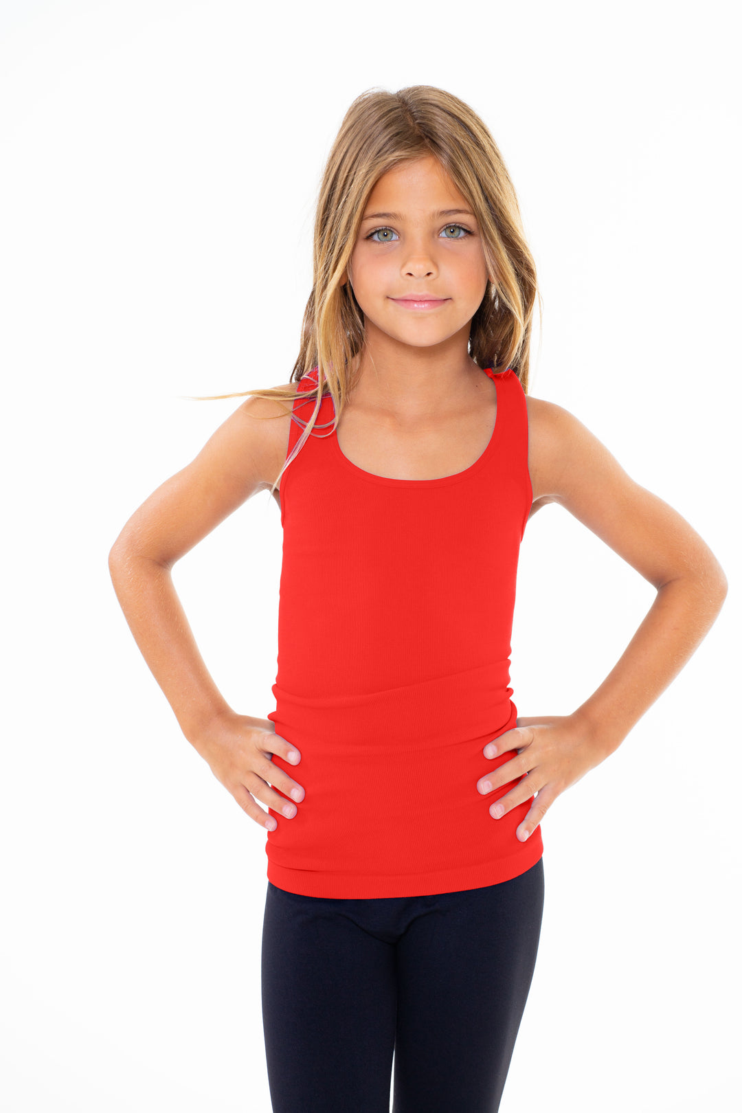 Girl's (7-10) Solid Ribbed Racer Back Tank Top