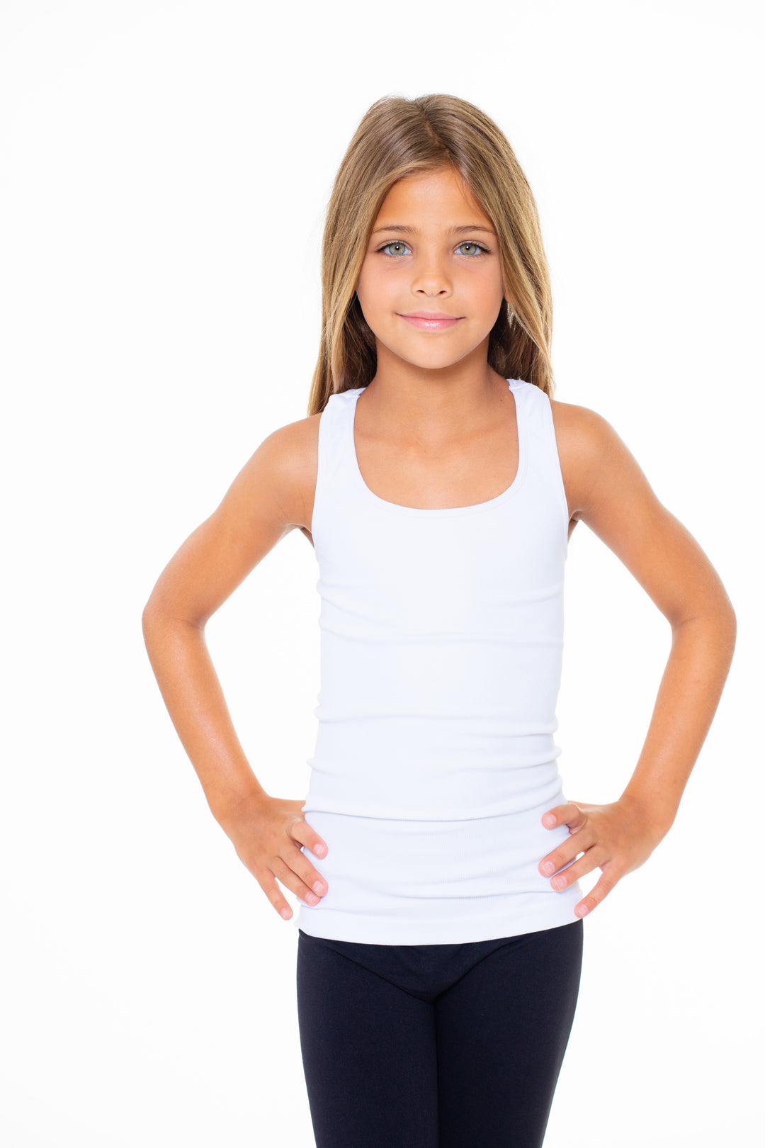 Girl's (7-10) Solid Ribbed Racer Back Tank Top