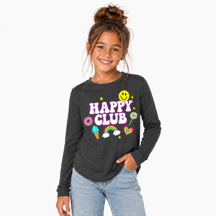 Little Girl's (4-6x) Long Sleeve Tunic with "HAPPY CLUB" screen