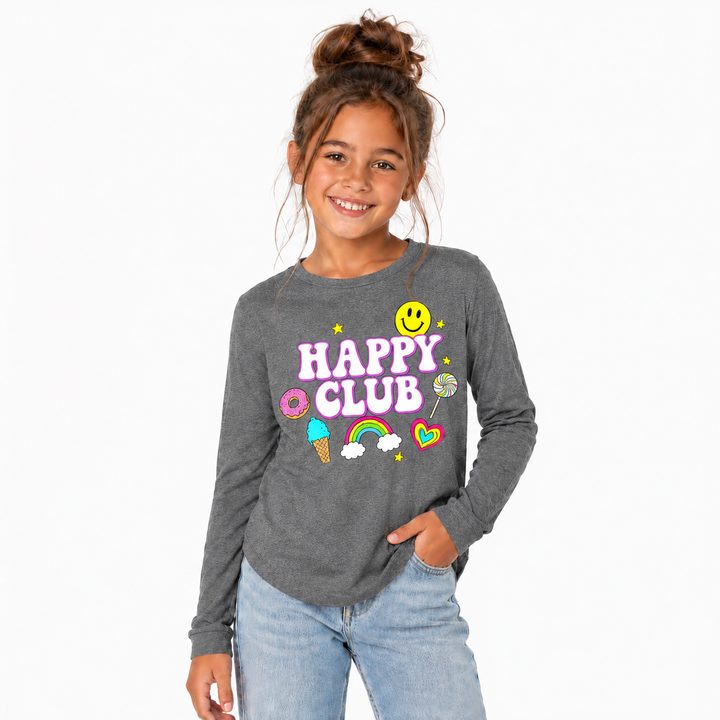 Little Girl's (4-6x) Long Sleeve Tunic with "HAPPY CLUB" screen