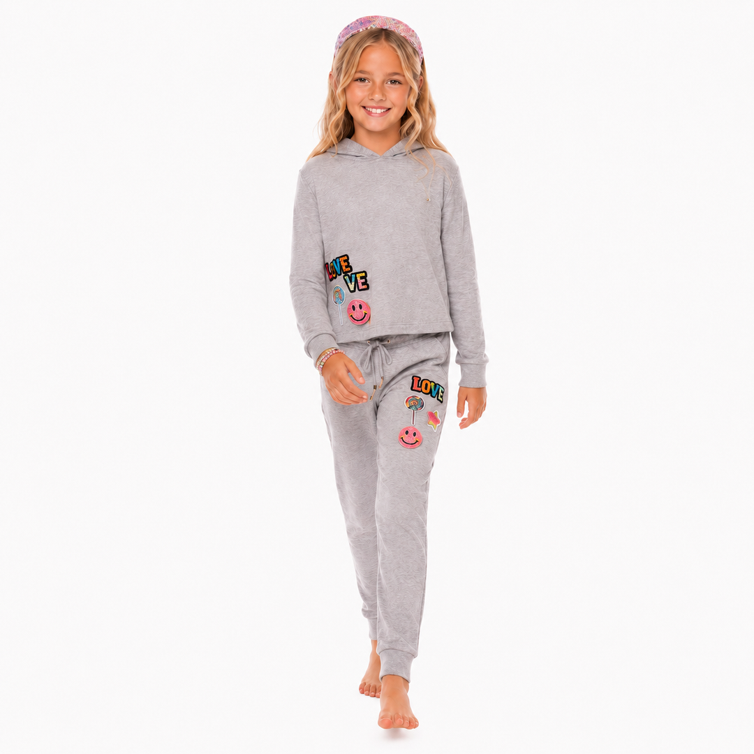 Little Girl's (4-6x) Butter Fleece Sweatpants with LOVE & Happy Face Patches