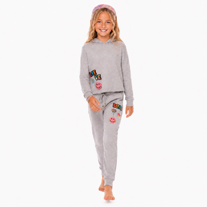 Little Girl's (4-6x) Butter Fleece Sweatpants with LOVE & Happy Face Patches