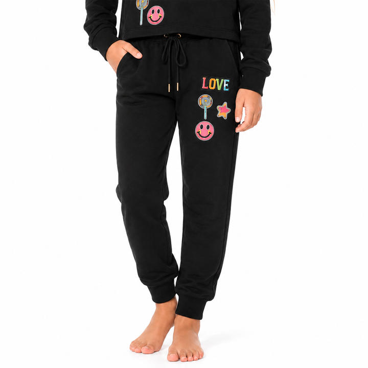 Little Girl's (4-6x) Butter Fleece Sweatpants with LOVE & Happy Face Patches