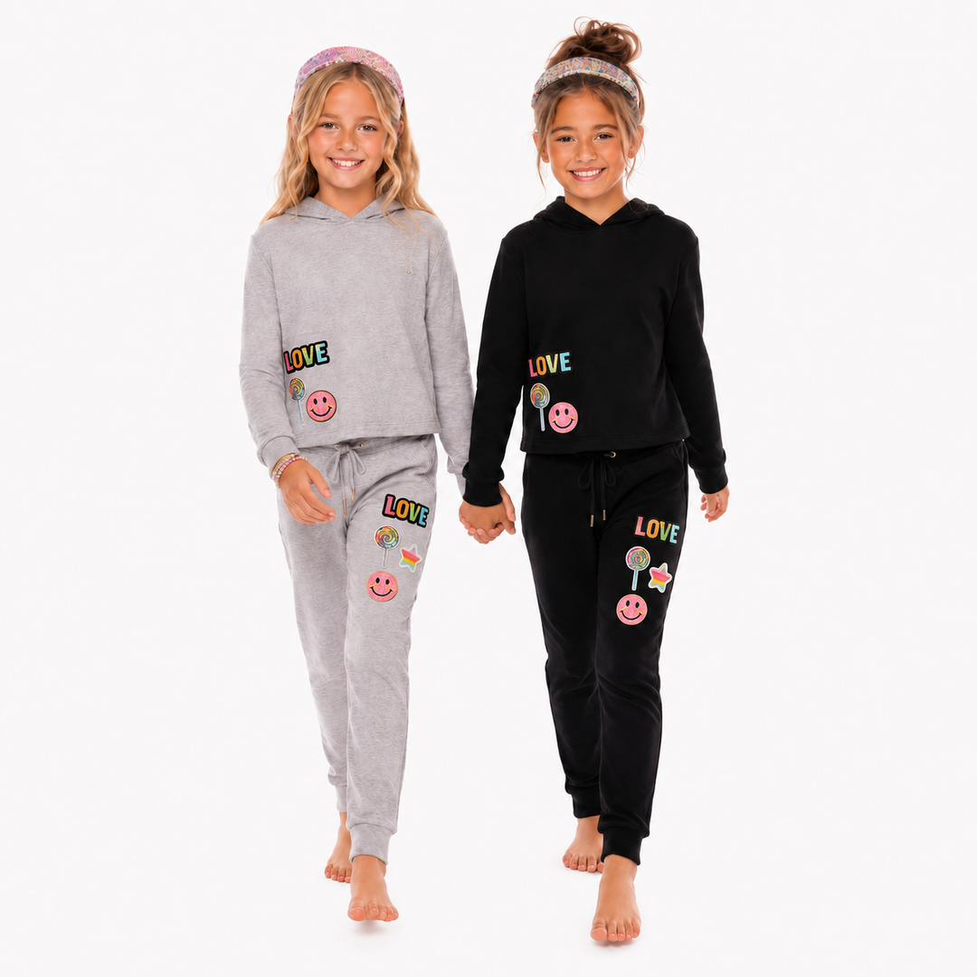 Little Girl's (4-6x) Butter Fleece Sweatpants with LOVE & Happy Face Patches