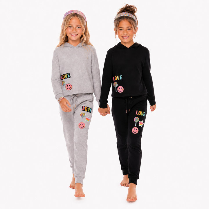 Little Girl's (4-6x) Butter Fleece Sweatpants with LOVE & Happy Face Patches