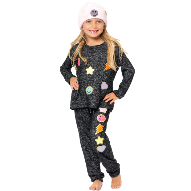 Girl's (8-14) Hacci Sweatpants with Glitter Chenille Patches