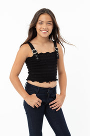 Girl's (8-12) Smocked Tube Top with Buckle Straps