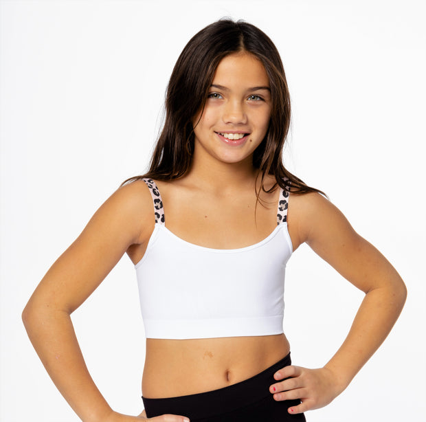 Band Bra Cami with Pink Leopard Elastic Straps for Girls 8-14