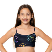 Girl's (8-12) Black with Ombre Happy Faces Bandeau Bra Cami