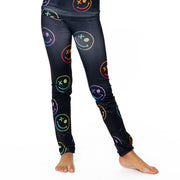Girl's (7-10) Black with Ombre Happy Faces Leggings