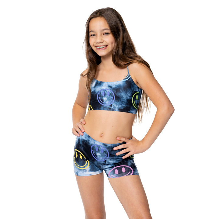 Girl's (7-12) Black & Gray Tie Dye Round Happy Faces Bandeau Bra Cami