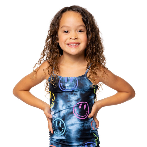 Black & Gray Tie Dye Round Happy Faces Full Cami for Little Girls 4-6x