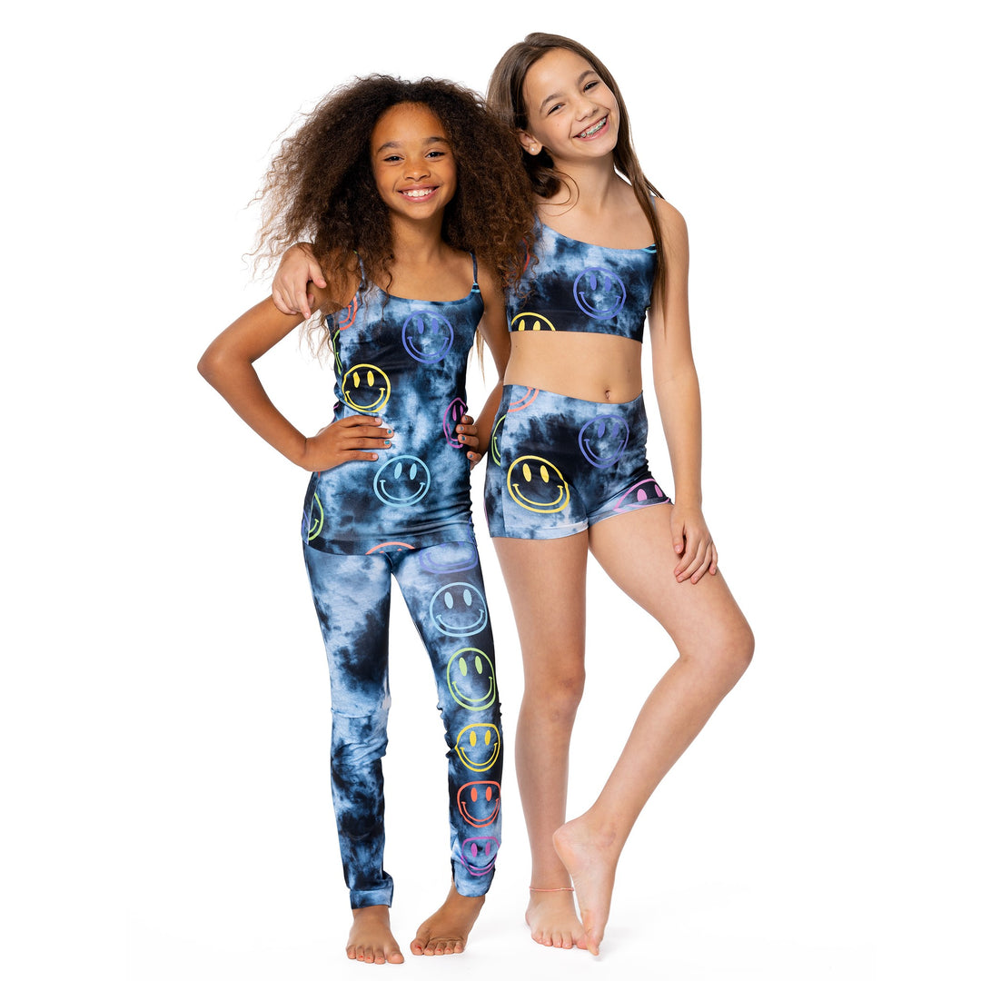 Girl's (7-12) Black & Gray Tie Dye Round Happy Faces Bandeau Bra Cami