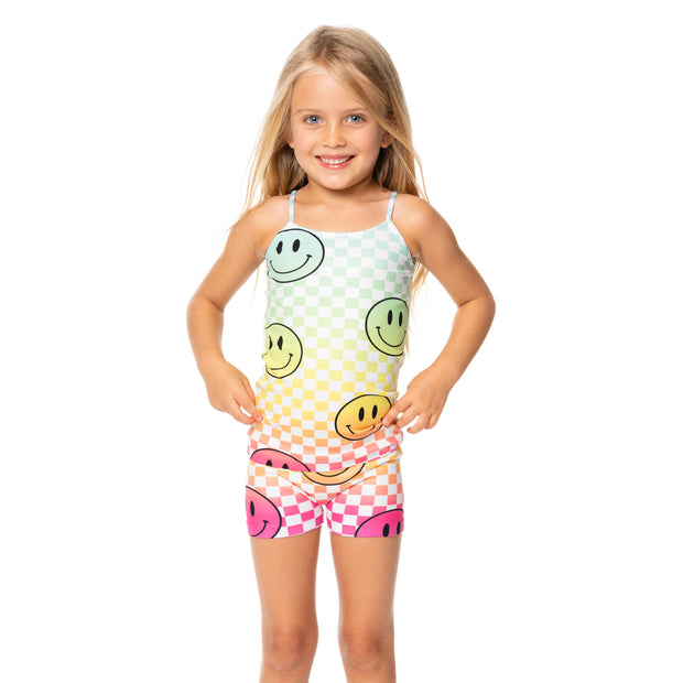 Ombre Checker Board with Happy Face Boy Shorts for Little Girls 4-6x