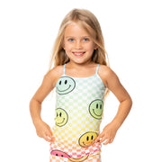 Ombre Checker Board with Happy Face Full Cami for Little Girls 4-6x