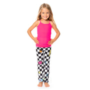 Black & White Checkered with Icons Leggings for Little Girl's 4-6x