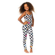 Girl's (8-12) Black & White Checkered with Icons Full Cami