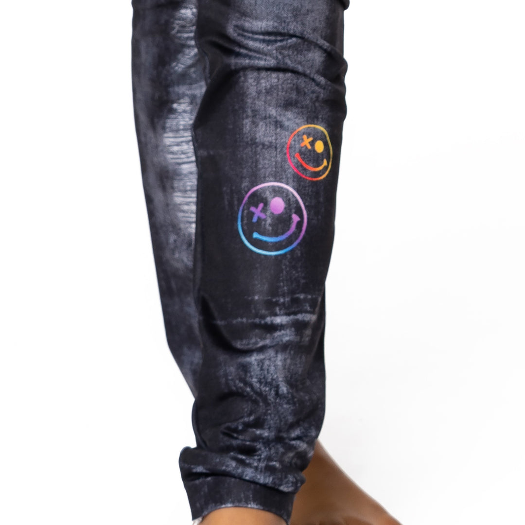 Girls (7-10) Denim with Ombre Happy Faces Leggings