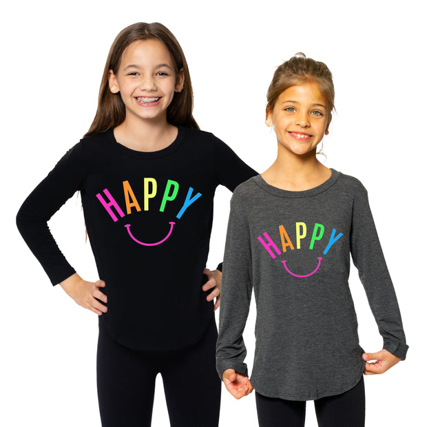Girls (7-14) Long Sleeve Tunic with HAPPY screen