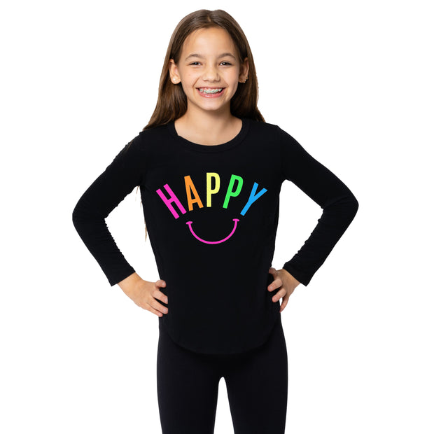 Girl's (8-14) Long Sleeve Tunic with HAPPY screen