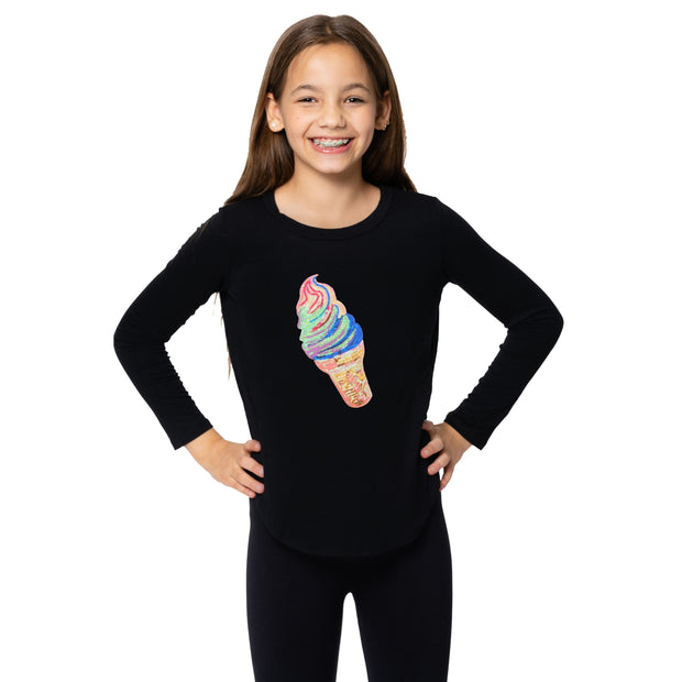 Girl's (8-14) Long Sleeve Tunic with Ice Cream Patch