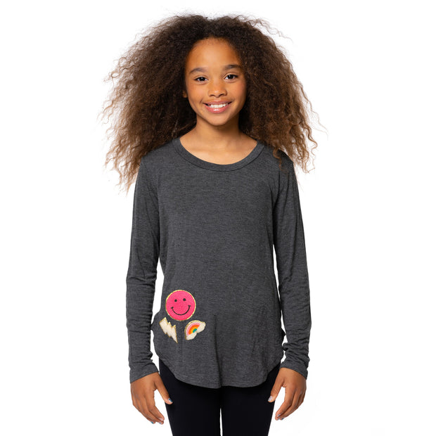 Girls (7-14) Long Sleeve Tunic with Glitter Chenille Patches