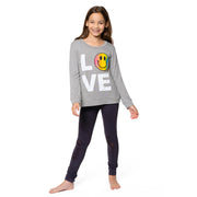 Girls (7-14) Sweatshirt Tee with LOVE with Ombre Happy Faces screen