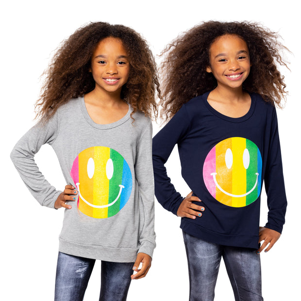 Girl's (8-14) Sweatshirt Tee with Striped Happy Faces screen