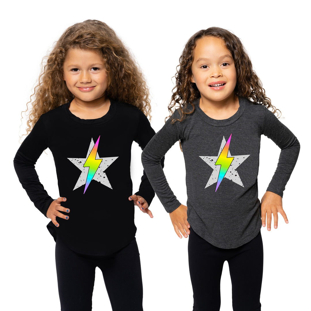 Little Girl's Long Sleeve Tunic with Star Lightning Bolt screen
