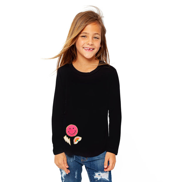 Little Girl's Long Sleeve Tunic with Glitter Chenille Patches
