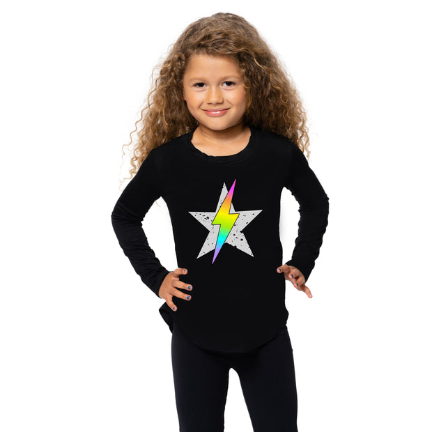 Little Girl's Long Sleeve Tunic with Star Lightning Bolt screen