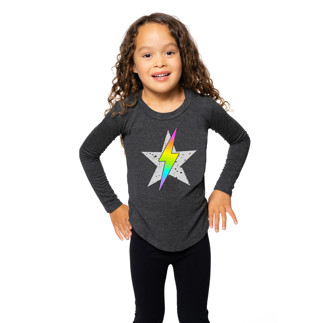 Little Girl's Long Sleeve Tunic with Star Lightning Bolt screen