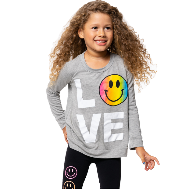 Little Girl's Sweatshirt Tee with LOVE with Ombre Happy Faces Screen