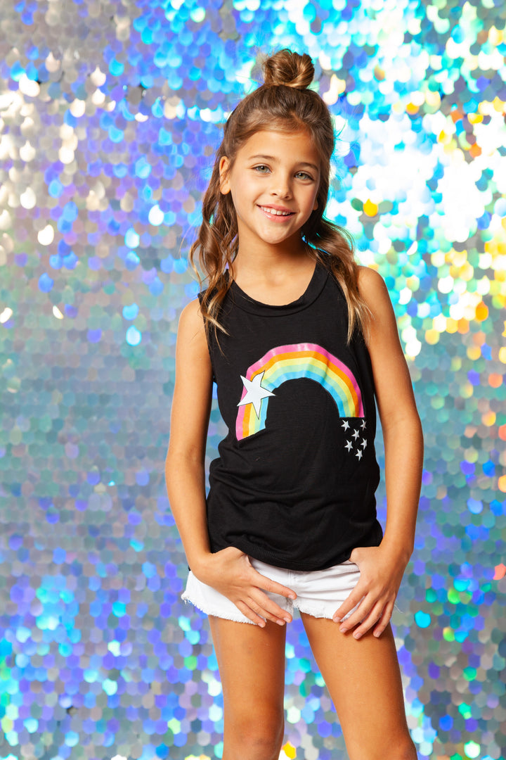 Girls (8-14) Sleeveless Tee Rainbow with Stars screen