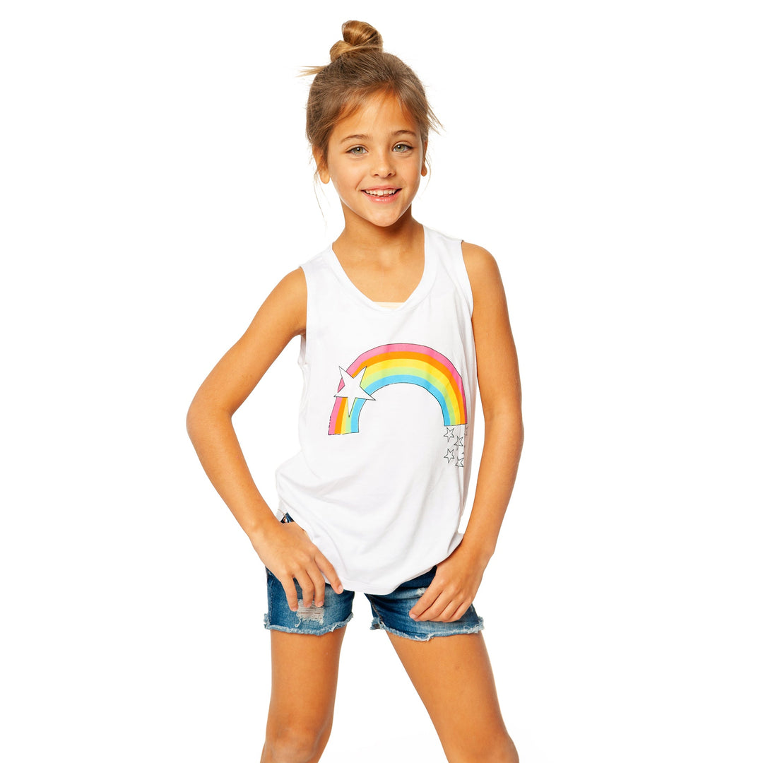 Girls (8-14) Sleeveless Tee Rainbow with Stars screen