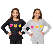 Girl's (8-14) Hacci Sweatshirt with Rainbow Chenille Heart Patches
