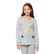 Girl's (8-14) Long Sleeve Hacchi Top with Sequin Star Patches
