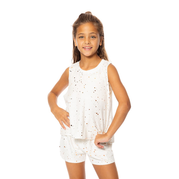 Girl's (8-14) Hacci Shorts with Bronze Splatter Paint